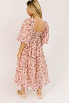 whether you’re searching for the perfect wedding guest dress, or for an excuse to feel like a princess, this puff sleeve midi dress does not disappoint. it features a stunning pink vintage floral pattern, dramatic puff sleeves, + a flirty corset-inspired bodice. the perfect long formal dress for garden parties, fancy dinners, + anytime you feel like frolicking. pink + purple floral // midi length, scoop neckline, dramatic puff sleeves, back zipper closure, smocked bodice, fully lined model is 5' Fancy Dinners, Perfect Wedding Guest Dress, Puff Sleeve Midi Dress, Long Formal Dress, French Floral, Feel Like A Princess, Vintage Floral Pattern, Fancy Dinner, Guest Dress