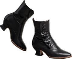 Historical Round Toe Boots For Formal Occasions, Classic Boots With Buttons And Round Toe, Victorian Leather Boots For Formal Occasions, Classic Leather Boots With Buttons, Victorian Boots For Formal Fall Occasions, Victorian Boots With Leather Sole For Formal Wear, Historical Formal Boots With Round Toe, Historical Round Toe Formal Boots, Victorian Black Boots For Formal Occasions