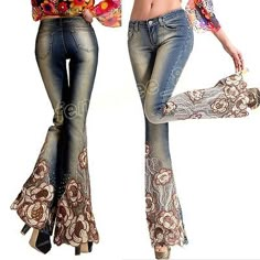 Women Ethnic Beaded Embroidery Denim Slim Bell-bottom Pants Jeans Flared Trouser | eBay Embroidery Denim, Jeans Flared, Flared Denim, Bell Bottom Pants, Flare Trousers, Denim Flares, Denim Trousers, Colored Denim, American Horror Story