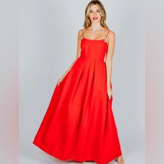 Cherry Red Ballgown. Perfect For Galas Or Black Tie Events. Spaghetti Strap, Full Skirts. Fit And Flare. Red Ball Gown For Bridesmaid, Red Pleated Bodice Evening Dress, Red Satin Bridesmaid Gown, Red Gown With Pleated Bodice For Evening, Red Evening Gown With Pleated Bodice, Red Bridesmaid Gown With Fitted Bodice, Evening Gown With Pleated Bodice In Red, Red Satin Dress With Pleated Bodice, Red Maxi Dress With Fitted Bodice