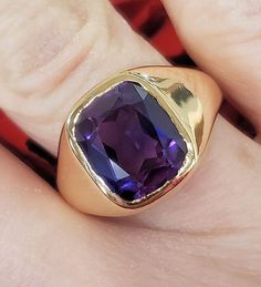 Classic Signet Ring With Rectangular Gemstone, Classic Purple Amethyst Ring With Polished Finish, Luxury Purple Amethyst Ring, Rectangular Shape, Luxury Purple Amethyst Rectangular Ring, Luxury Purple Rectangular Amethyst Ring, Classic Purple Signet Ring For Formal Occasions, Classic Emerald Cut Amethyst Ring, Classic Emerald-cut Amethyst Ring, Luxury Rectangular Amethyst Ring