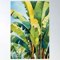 a painting of green and yellow banana trees