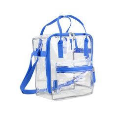 The Eastsport Clear Tote Approved for Stadiums is designed especially for going to your favorite sporting event, concert, school, work, or any place that has security requirements on bags. This clear tote meets the NFL requirements on clear bags and will serve as the perfect companion to carry all your personal belongings. The main storage compartment offers plenty of space plus an outside zippered pocket is perfect for smaller items for quick easy access. The adjustable shoulder strap expands f Clear Rectangular Satchel For Travel, Portable Clear Bag For Everyday Use, Blue Shoulder Bag With Clear Strap For Daily Use, Clear Portable Shoulder Bag, Rectangular Clear Plastic Shoulder Bag For Travel, Womens Gym Bag, Clear Handbags, Sporting Event, Travel Brand