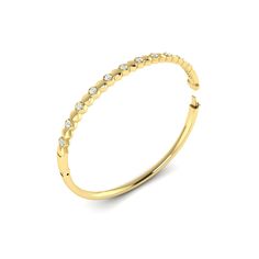 This beautiful Bangle bracelet is a Forever favorite: Sophisticated jewelry wardrobe classics that highlight moments big and small with the brilliant sparkle of round and baguette diamonds. A perfect addition to a jewelry collection. Available options include 14K Rose, White & Yellow Gold. Yellow Gold Wedding Bracelet With Single Diamond, Elegant Yellow Gold Diamond Bracelet For Anniversary, Adjustable Diamond Bangle In Classic Style, Stackable Gold Diamond Bracelet For Wedding, Elegant 14k Gold Diamond Bracelet With Brilliant Cut, Elegant Stackable Diamond Bracelet For Anniversary, Elegant Gold Bracelet With Diamond Accents, Classic Stackable Diamond Bracelet For Wedding, Elegant Yellow Gold Bracelet With Prong Setting