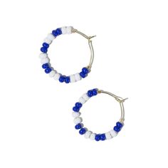 Victoria Mixed Seed Bead Hoop Earrings Blue + White Seed Bead Hoop Earrings, Bead Hoop Earrings, Hoop Dance, Multiple Piercings, Human Hands, Human Hand, Lightweight Earrings, Beaded Hoop Earrings, Beaded Hoops