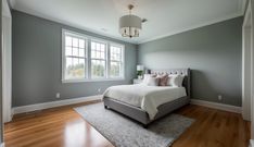 a bed sitting in a bedroom next to a window on top of a hard wood floor