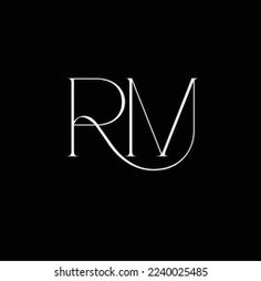 the letters r and m are made from thin lines on a black background with white lettering