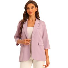 Made of soft knit stretchy fabric, this blazer features a notched collar and it is partially lined at the front, making this suit jacket more comfortable to wear and fit well. It is anti-wrinkle. Style it with a work shirt and pencil pants for a workwear look or pair it with casual blouses and jeans for a chic effortless look. Spring Office Lady Blazer With Lapel Collar, Spring Office Lady Blazer With Notch Lapel, Spring V-neck Blazer For Office Wear, Single-button Career Blazer For Spring, Single Breasted V-neck Blazer For Business Casual, Spring V-neck Blazer For Business Casual, Pink Fitted Blazer With Lapel Collar, Pink Business Blazer With Hidden Button Closure, Single-breasted V-neck Blazer