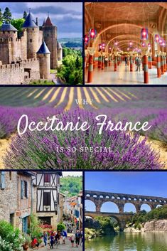 the cover of an article with pictures of different places in france, including lavenders and bridge