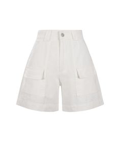 Composition : Cotton 100%Color : whiteCountry of Origin : Republic of Korea White High-waisted Bottoms With Cargo Pockets, White High Waist Bottoms With Cargo Pockets, High Waist White Bottoms With Cargo Pockets, Summer Cargo Shorts With Multiple Pockets, White Cotton Bottoms With Cargo Pockets, White Bermuda Shorts With Pockets For Summer, Summer Bermuda Shorts With Multiple Pockets, High-waist Cargo Shorts With Pockets For Summer, High-waisted Shorts With Patch Pockets And Relaxed Fit