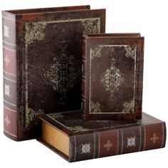 PRICES MAY VARY. Set of 3 exquisite storage boxes with the appearance of vintage books comes in 3 different sizes, ideal for hiding all your little secret treasures. Outer Size: Large - 10.6" x 8.75" x 2.7"; Medium - 8.6" x 6.75" x 2.25"; Small - 6.9" x 5" x 1.6"; Inner Size: Large - 9.25" x 7.25" x 2.5"; Medium - 7.25" x 5.25" x 1.9"; Small - 5.5" x 3.5" x 1.25". High Quality - Our decorative book boxes are made of medium density board and bound with distressed faux leather outside and non wove Book Decorations, Book Storage Box, Decorative Trunks, Book Boxes, Retro Floral Pattern, Book Storage, Antique Book, Small Organization, Book Box