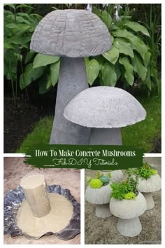 how to make concrete mushrooms in the garden