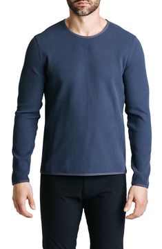 A stretchy, waffle-structured knit brings ventilated comfort to a sweatshirt that fights odors and wicks away sweat with a feel that's always dry to the touch. Crewneck Long sleeves Moisture-wicking fabric engineered for dryness and comfort Antimicrobial fabric engineered to inhibit the growth of odor-causing germs 100% polyester Machine wash, tumble dry Imported Casual Textured Knit Crew Top, Sporty Cotton Waffle Knit Tops, Sporty Waffle Knit Cotton Tops, Long Sleeve Waffle Knit Sweatshirt For Layering, Navy Cotton Textured Knit Top, Navy Textured Knit Cotton Top, Sporty Knit Tops With Ribbed Collar, Knit Crew Tops With Ribbed Cuffs, Relaxed Fit Textured Knit Crew Neck Sweatshirt