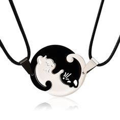 PRICES MAY VARY. 🐱【𝑪𝒂𝒕 𝒀𝒊𝒏 𝒀𝒂𝒏𝒈 𝑪𝒐𝒖𝒑𝒍𝒆 𝑵𝒆𝒄𝒌𝒍𝒂𝒄𝒆𝒔】- This puzzle cat pendant represents Yin and Yang, which is a 2pcs couple necklace set and suits for women, girls and men. It is designed with attractive pattern for couple and friends as a sign of love and connection between them. This will be a present to share equally. You can put them together and they perfectly fit in harmony! 🐱【𝑺𝒕𝒂𝒊𝒏𝒍𝒆𝒔𝒔 𝑺𝒕𝒆𝒆𝒍 𝑭𝒓𝒊𝒆𝒏𝒅𝒔𝒉𝒊𝒑 𝑵𝒆𝒄𝒌𝒍𝒂𝒄𝒆𝒔】- We choose durabl Matching Pendants For Couples, Friend Necklaces For 2, Best Friend Jewelry For 2, Cute Couple Jewelry, Yin Yang Necklace Couple, Kalung Couple, Couple Matching Necklaces, Friendship Necklaces For 2, Couples Pendants