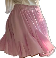 a woman's pink skirt with ruffles on the bottom, and an off white top