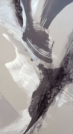 an abstract painting with black and white paint on it's walls, in shades of grey