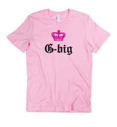 Because you're royalty. Light pink boyfriend tee, fit for a princess! Featuring a hot pink crown, and Old English text. Model is wearing size Medium (unisex). For a more fitted look, size down. Tee color is the perfect shade of light pink in person! Hot Pink Crown, Old English Text, Pink Tees, Sorority Big Little, Pink Crown, English Text, Pink Tee, Boyfriend Tee, Big Little