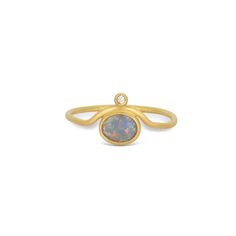 Gold & Stone Ring - This delicate 18k gold ring features a dark opal displaying splendid, shifting colors. Atop the crown sits a clear and bright diamond measuring 0.02tcw. Stack this ring or wear it soloits sure to become a favorite any way you wear it! Available in a size 6.5 Gold Stone Ring, Opal Crown, Wishbone Ring, Ring Inspo, Organic Ring, Artful Home, Crown Ring, 18k Gold Ring, Gold Stone