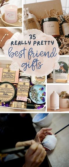 the words really pretty best friend gifts are shown in different pictures and have been placed on top