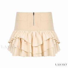 Lasaky - High-Waisted Vintage Patchwork Irregular Midi Skirt with Metal Buckle Waist Belt - Fashionable Layered Cake Skirt Beige Cake, Satin Pencil Skirt, Asymmetrical Midi Skirt, Irregular Skirt, Trendy Skirts, Satin Midi Skirt, Half Skirt, Hip Dress, Skirt Design