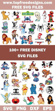 cartoon character stickers are shown in this graphic file, which includes the characters from disney and