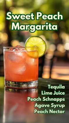 Sweet Peach Margarita Peach Schnapps Margarita, White Peach Margarita, Sweet Tequila Cocktails, Cocktail Knowledge, Margarita Flavors, Booze Recipes, Cocktail Cards, Hawaiian Drinks, Peach Margarita