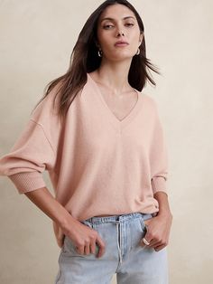 Caro Lightweight Cashmere V-Neck Sweater | Banana Republic Simplify Wardrobe, I Fall To Pieces, Support Local Farmers, Cashmere Yarn, Natural Resources, V Neck Sweater, Shoulder Sleeve, Low Cut, Vneck Sweater