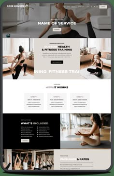 an image of a woman doing yoga on the webpage, with other screenshots