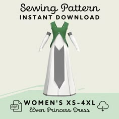 a woman's dress is shown with the text sewing pattern instant download women's x - 4xl even princess dresses