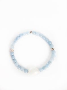 TrueHappinessDesigns - TrueHappinessDesigns Everyday Stretch Bracelet With Natural Stones, Everyday Moonstone Bracelets, Everyday Round Moonstone Bracelets, Blue And White Bracelet, Everyday Stretches, Girls Lunch, White Bracelet, Bracelet Simple, White Bracelets