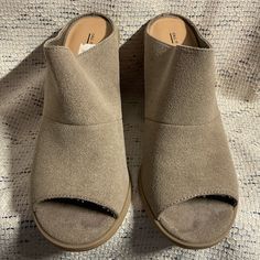 Size: 8 Brand: Call It Spring Brand New Shoes. In Great Condition! Comes Without Box. Beige High Heel Casual Mules, Casual Beige High Heel Mules, Brown Suede Lined Heels For Spring, Beige Mules With Suede Lining And Round Toe, Beige Round Toe Mules With Suede Lining, Casual Suede Heels With Round Toe, Casual Spring Heels With Suede Lining, Casual Suede Almond Toe Heels, Casual Suede Heels With Almond Toe