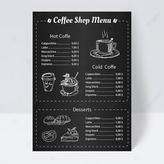 a coffee shop menu is shown on a blackboard