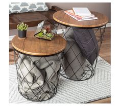 two tables sitting on top of a rug next to each other