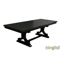 an image of a black dining table with the word binggitd on it's side