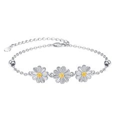 PRICES MAY VARY. 【Design Inspiration】Daisy flowers represent innocence, hope, beauty, endless love and friendship.The daisy bracelet bring you light and good mood.Our dainty daisy bracelet is the perfect gift. 【Premium Materials】Daisy gifts for women is made of 925 sterling silver, well crafted and beautifully designed.Comfortable to wear, no nickel, and Hypoallergenic, Especially for those with sensitive skin. Exquisite polish technique made every details smooth and bright. 【Shiny Daisy jewelry Daisy Gifts, Daisy Bracelets, Sterling Silver Flower Bracelet, Flowers Represent, Silver Flower Bracelet, Frog Jewelry, Daisy Pendant, Daisy Jewelry, Daisy Bracelet