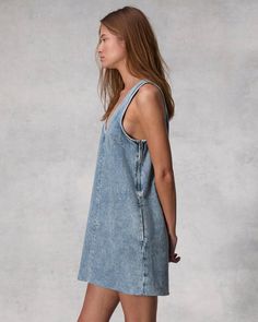 Buy Naia Denim Dress for USD 258.00 | rag & bone Men Jeans Pants, Sleeveless Shift Dress, Mini Shift Dress, Denim Flares, Wide Leg Denim, Bottoms Pants, A Bag, Denim Dress, Shift Dress