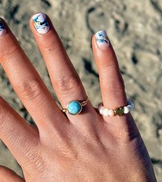 Stunning turquoise and white crackled 7mm Larimar gemstone bead hand-wrapped in gold or silver wire. Ocean Tides, Detail Shop, Hand Wrap, Silver Wire, Gemstone Beads, Gold Rings, Ring Size, Turquoise, Gemstones