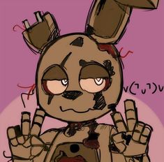 a drawing of a rabbit with two fingers up