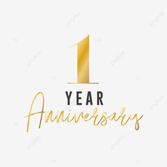 the 1 year anniversary logo design with gold foil on white background, number one, celebration png and psd