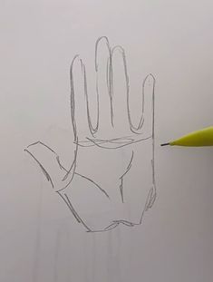 a drawing of a hand with a pencil in front of it that is drawn on paper