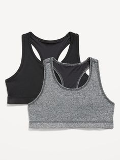 Online exclusive! Scoop neck and racerback nape.  Mesh trim at center back for added breathability.  Banded hem for added support and a secure fit.  Go-Dry moisture-wicking technology keeps her dry & comfortable.  Smooth, breathable jersey with four-way stretch for a full range of motion.  Perfect for track & field, b-ball practice or that Saturday soccer game…Goal! ?? ⚽ ??‍♀‍ Fitted through body.  Sports bra hits just below ribcage. machine wash according to the care instruction label  . Best H Racerback Sports Bra With Go-dry For Sports Season, Sports Racerback Tops With Built-in Padding, Sports Tops With Built-in Padding And Racerback, Racerback Top With Medium Support For Sports Events, Gray Racerback Sports Bra For Light Sports, Basketball Stuff, Marvel Dr, Cute Sports Bra, Sports Bra Top