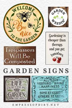 the garden signs are all different colors and sizes