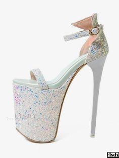 Fisdy - Premium Sequined Cloth Pole Dance Shoes - Elegant Pink Sandals with Open Toe, Stiletto Heels, and Ankle Strap - Perfect for Dancing Enthusiasts and Professionals Pole Dance Shoes, Summer Pumps, Bling Sandals, Heels Patterns, Wedding Pumps, Women Platform Shoes, Pink Sandals, Peep Toe Shoes, Open Toed Heels