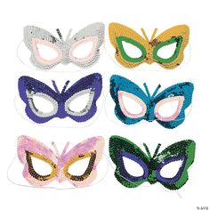 Sequin Butterfly Masks- 12 Pc. | Oriental Trading Butterfly Masks, Elegant Masquerade Mask, Butterfly Party Ideas, Fancy Decorations, Butterfly Halloween Costume, Butterfly Halloween, Butterfly Theme Party, The Mask Costume, Sequin Butterfly