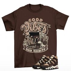 Sneaker Vibes Air Max 2 CB 94 Baroque Brown Sneaker Matching Tee Shirt  The unisex heavy cotton tee is the basic staple of any wardrobe. It is the foundation upon which casual fashion grows. All it needs is a personalized design to elevate things to profitability. The specially spun fibers provide a smooth surface for premium printing vividity and sharpness. No side seams mean there are no itchy interruptions under the arms. The shoulders have tape for improved durability. .: 100% cotton (fiber content may vary for different colors) .: Medium fabric (5.3 oz/yd² (180 g/m .: Classic fit .: Tear-away label .: Runs true to size Our custom designs are printed on Gildan t-shirts/sweatshirts. This is a custom item. We do not start production on this item until you make your purchase. *Please mess Brown Letter Print Shirt For Streetwear, Brown Shirt With Letter Print For Streetwear, Air Max 2, Unique Sneakers, Golden Ticket, Sneaker Match Tees, Matching Tees, Complimentary Colors, Matching Jordans