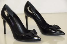 NEW RALPH LAUREN Purple Label Cemira Black Leather Bow Pumps Shoes Heels 40 41 | eBay Bow Pumps, Purple Label, Leather Bow, Ralph Lauren Purple Label, Pumps Shoes, Shoes Heels Pumps, Leather Bows, Pump Shoes, Leather Upper