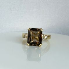 Smoky Quartz Ring Genuine Gemstone Gold Ring Statement Ring Engagement Ring Rectangle Ring Cocktail Ring - Etsy Rectangular Topaz Ring In Fine Jewelry Style, Formal Birthstone Ring With Rectangular Stone, Anniversary Birthstone Ring Rectangular, Rectangular Prong Set Topaz Ring Fine Jewelry, Rectangular Sapphire Ring With Accent Stones For Formal Occasions, Rectangular Birthstone Ring With Gemstone For Formal Occasions, Formal Rectangular Sapphire Ring With Accent Stones, Classic Crystal Ring With Rectangular Gemstone, Fine Jewelry Topaz Ring With Rectangular Stone