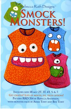 an advertisement for a children's clothing line with three monsters on the front and back