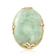 Ross-Simons - Jade Ring in 18kt Gold Over Sterling. Size 9. This ring flaunts a soft and smooth green 30x20mm jade cabochon. For added glory, 18kt yellow gold over sterling silver scrolls elegantly frame the large eye-catching gem. 1 1/4" wide. Jade ring. Cabachon Jewelry, Pink Topaz Ring, Sky Blue Topaz Ring, White Topaz Earrings, Elephant Pendant Necklace, Turquoise Drop Earrings, London Blue Topaz Ring, Jade Ring, Rise And Shine