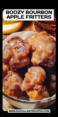 a bowl filled with donuts covered in icing